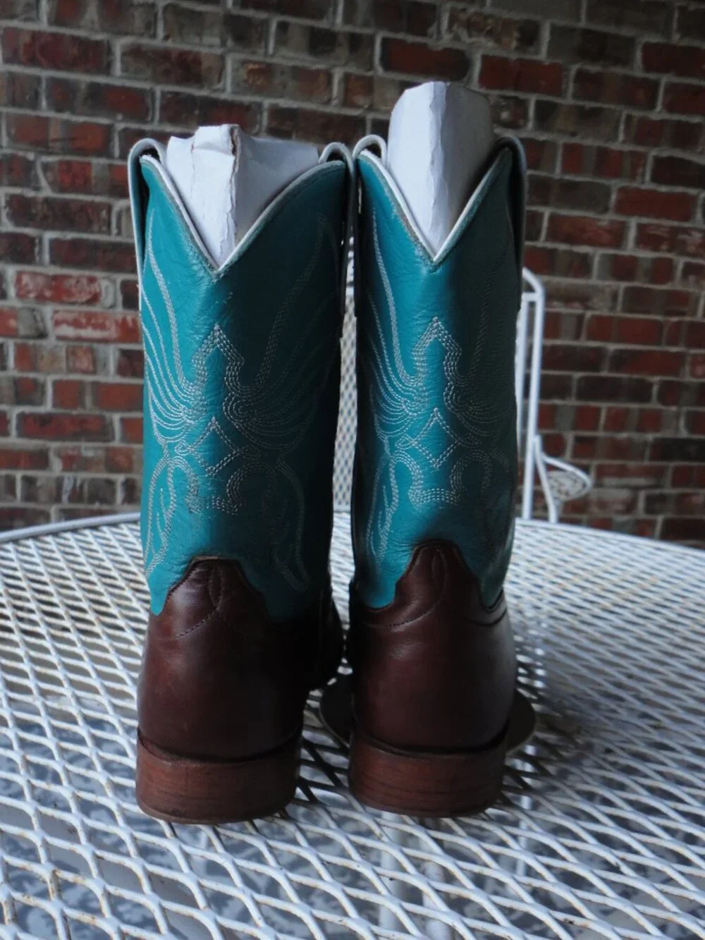 ANDERSON BEAN Kid's Turquoise and Brown Square Toe Western Boots Size 1